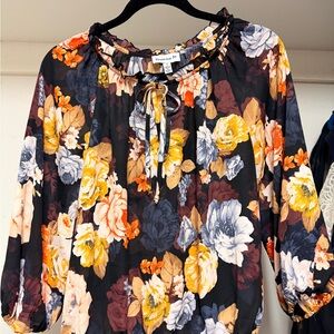 Veronica M Floral Blouse - Black, Orange, Blue